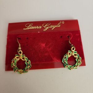 Laura Gayle Christmas Wreath Gold Tone Earrings
